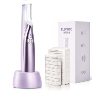 Sonic Dermaplaning Tool for Women, Rechargeable Dermaplane Razor for Peach Fuzz & Facial Hair, Adjustable Sonic Technology, Portable Hair Removal Tool with 14 Blades & Type-C Cable & Storage Base