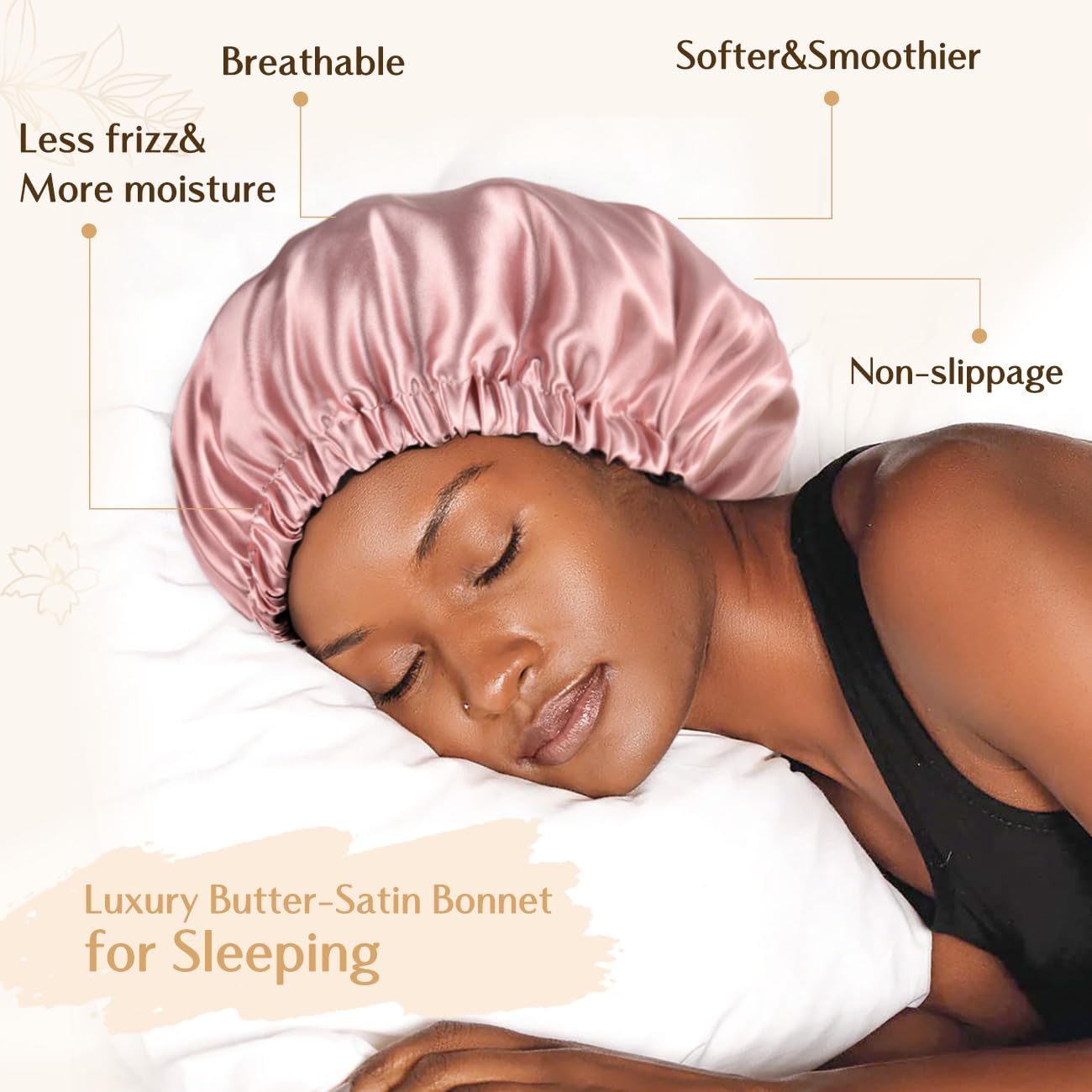 YANIBEST Adjustable Satin Bonnet Double Layer Hair Bonnet for Sleeping Bonnets for Women Hats Curly Natural Hair, Blush Pink - Image 2