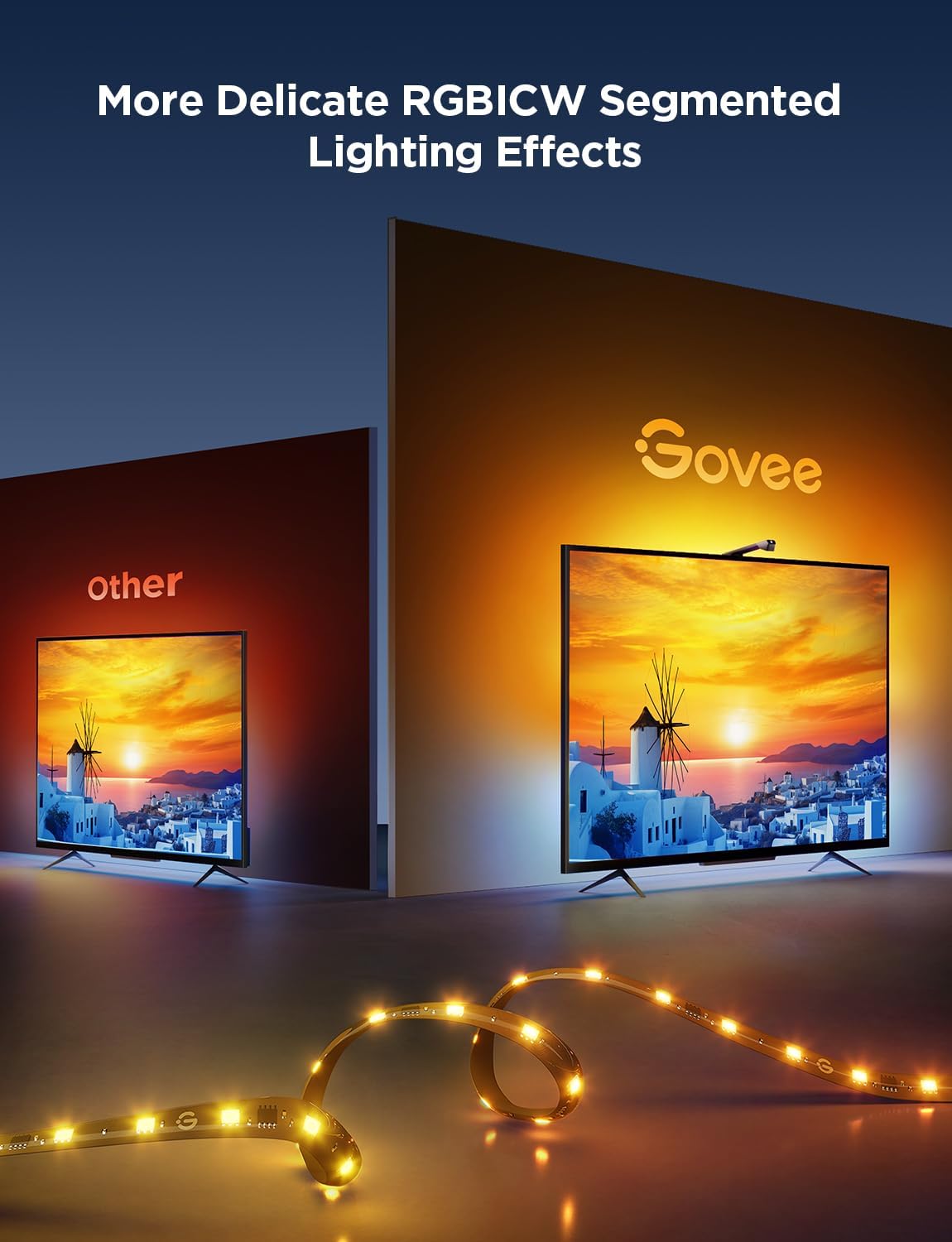 Govee TV Backlight 3 Lite with Fish-Eye Correction Function Sync to 55-65 Inch TVs, 11.8ft RGBICW Wi-Fi LED Strip Lights with Camera, 4 Colors in 1 Lamp Bead, Voice and APP Control, Adapter - Image 3