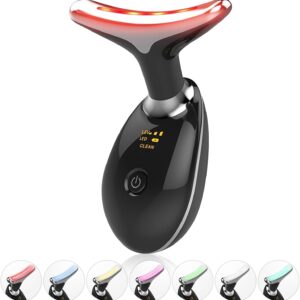 Portable Face Beauty Device, 7 Color Portable Face Massager Tool for Skin Care, Based on Triple Action LED, Thermal, and Vibration Technologies, at Home Skin Care Face Sculpting Tool(Glossy Black)