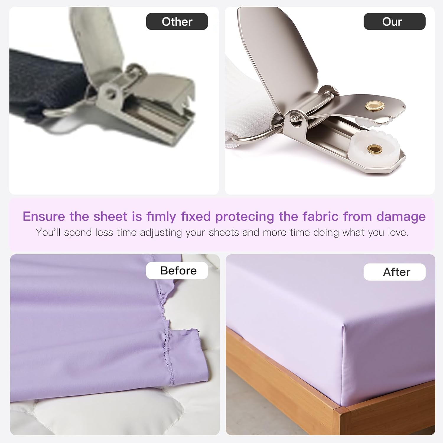 EasYoung 12PCS Bed Sheet Straps, Secure & Adjustable Fitted Sheet Holders for Full, Queen, King & More, Heavy Duty Nylon & Metal Clips - Image 4