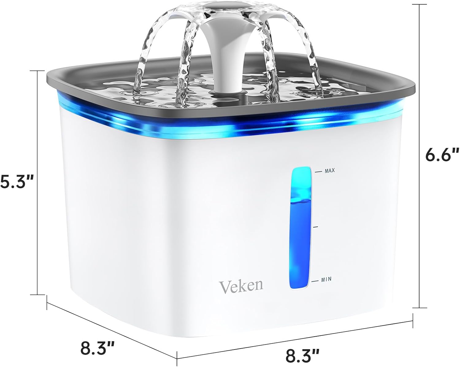 Veken Innovation Award Winner 95oz/2.8L Pet Fountain, Automatic Cat Water Fountain Dog Water Dispenser with Replacement Filters for Cats, Dogs, Multiple Pets (Grey, Plastic) - Image 8