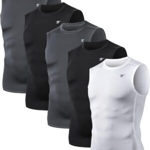 TELALEO 5 Pack Men’s Athletic Compression Shirts Sleeveless Workout Tank Top Sports Base Layer Running Basketball