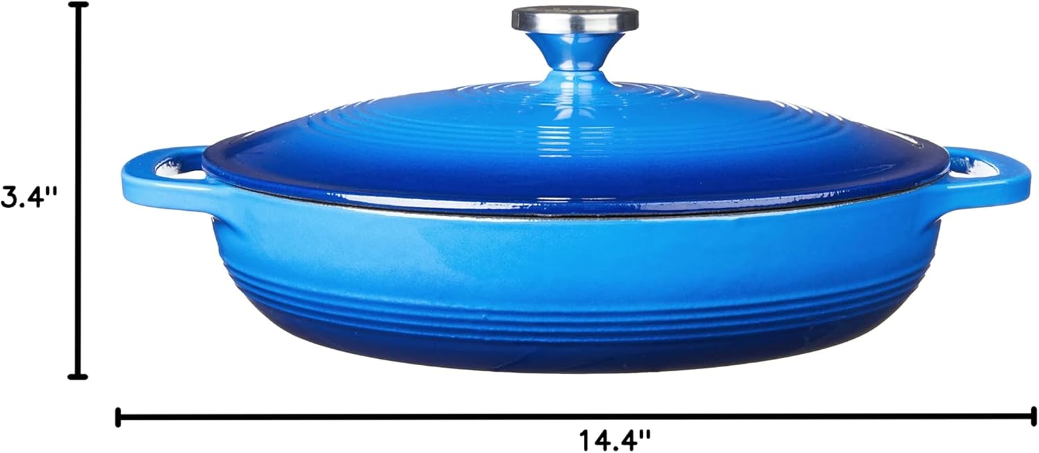Lodge Essential Enamel Braiser - Refrigerator- & Oven-Safe up to 500° F - Heat-Retaining, Induction-Safe & PFAS-Free Enamel Cookware - 3.5 Quart, Caribbean Blue - Image 6