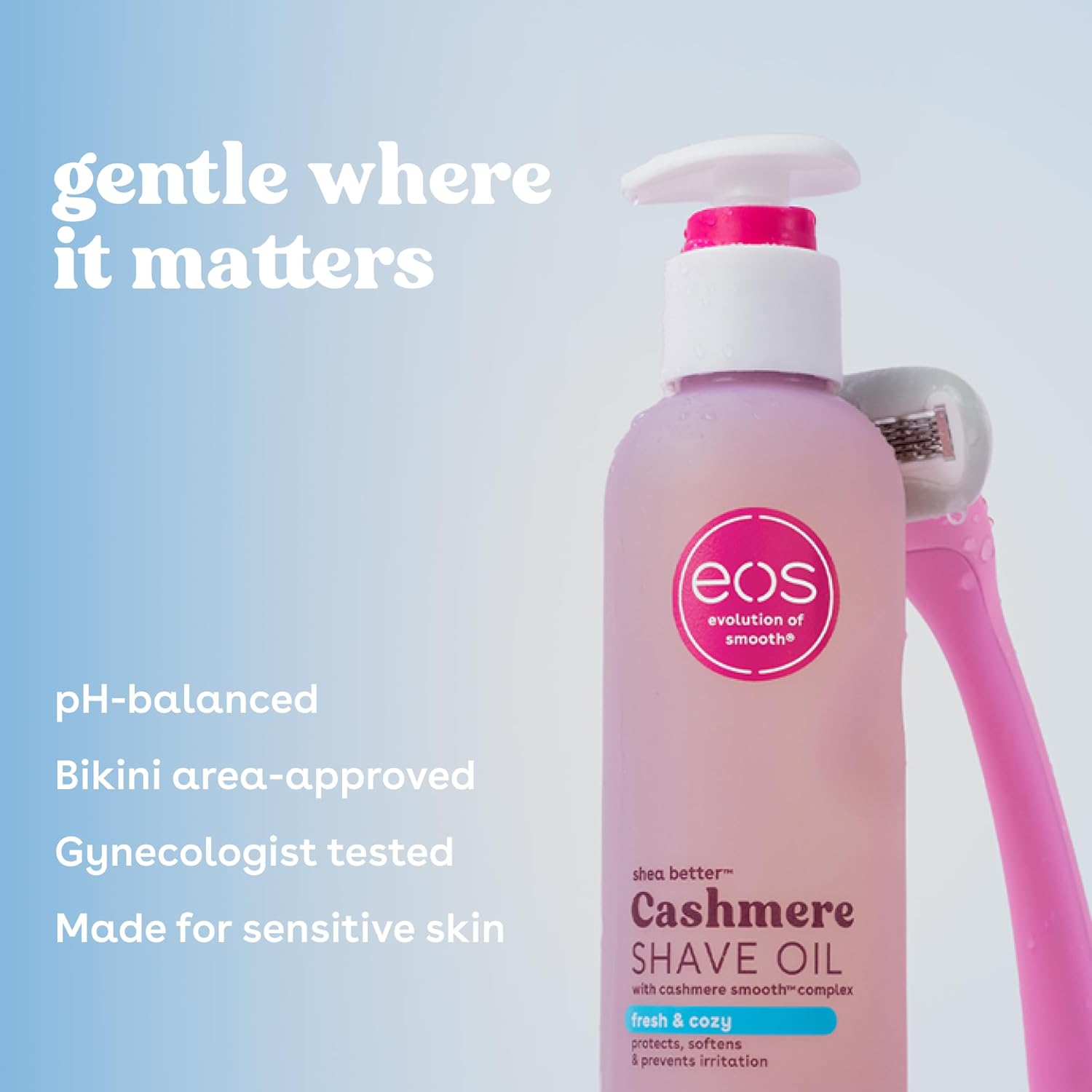 eos Cashmere Shave Oil – Fresh & Cozy, Moisturizing Shave Oil with Shea Butter & Glycerin, Helps Prevents Irritation & Razor Burn, Vegan, 6 fl oz - Image 4