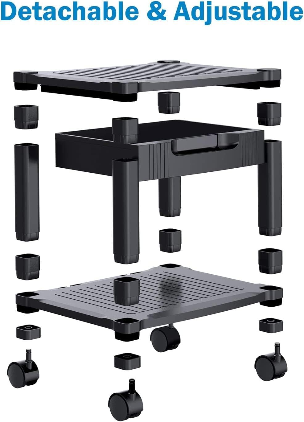 HUANUO Printer Stand with Cable Management and Storage Drawer, Printer Table with Locking Wheels, 14.1-inch Maximum Height Printer Cart for Under Desk, Home, Office, HNDPS - Image 8