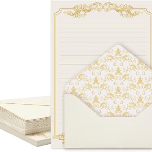 XXINMOH 90 Piece Stationery Set – 60 Vintage-Style Paper Sheets + 30 Envelopes, Gold Border Letter Writing Paper for Love Letters & Party Invitations