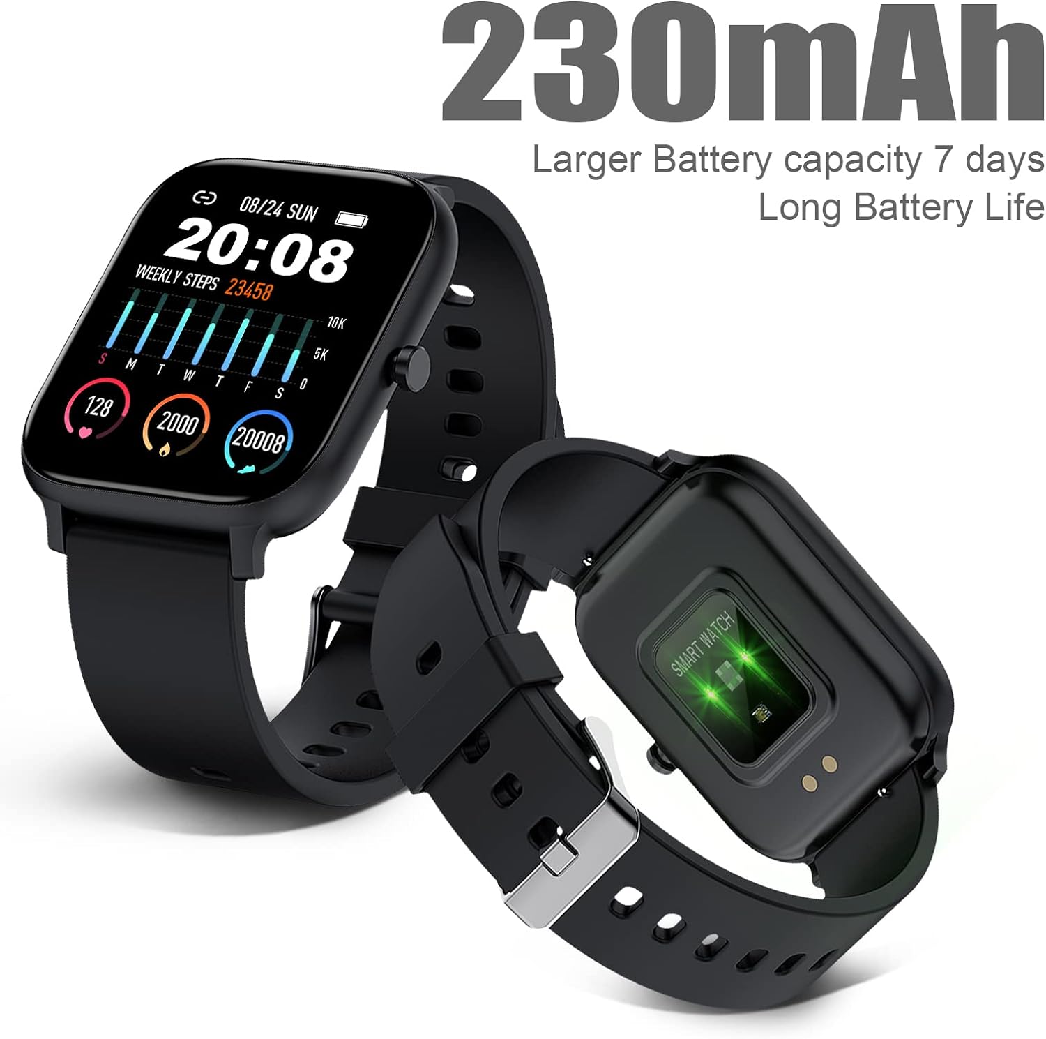 Smart Watch for Men Women Compatible with iPhone Samsung Android Phone 1.69 inch Full Touch Screen IP68 Waterproof Bluetooh Fitness Tracker Heart Rate/Sleep Monitor (Black) - Image 7