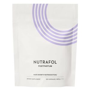 Nutrafol Postpartum Hair Growth Supplements, Clinically Tested for Visibly Thicker Hair and Less Shedding, Breastfeeding-friendly – 1 Month Supply, 1 Refill Pouch