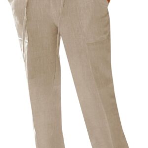 PASLTER Mens Casual Linen Pants Loose Fit Elastic Drawstring Waist Straight-Legs Summer Yoga Beach Long Pants