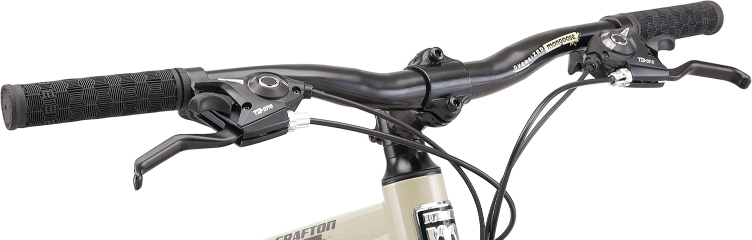Mongoose Grafton Mountain Bike, 21 Speed, Aluminum Frame, Knobby Mountain Tires, Suspension Fork, Trigger Shifters, Mechanical Disc Brakes | Trigger Shifter, Aluminum Frame, Front Suspension - Image 4