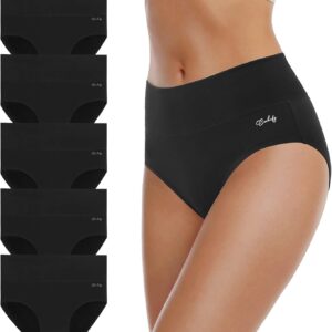 coskefy Women’s High Waisted Cotton Underwear Soft Breathable Panties Stretch Briefs Ladies Panties 5 Pack
