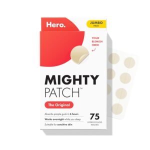 Mighty Patch Original Patch from Hero Cosmetics – #1 Hydrocolloid Acne Pimple Patches for Face, Shrinking Zits & Whiteheads in 1 Use, Nighttime Spot Pimple Stickers for Face, 75 Count