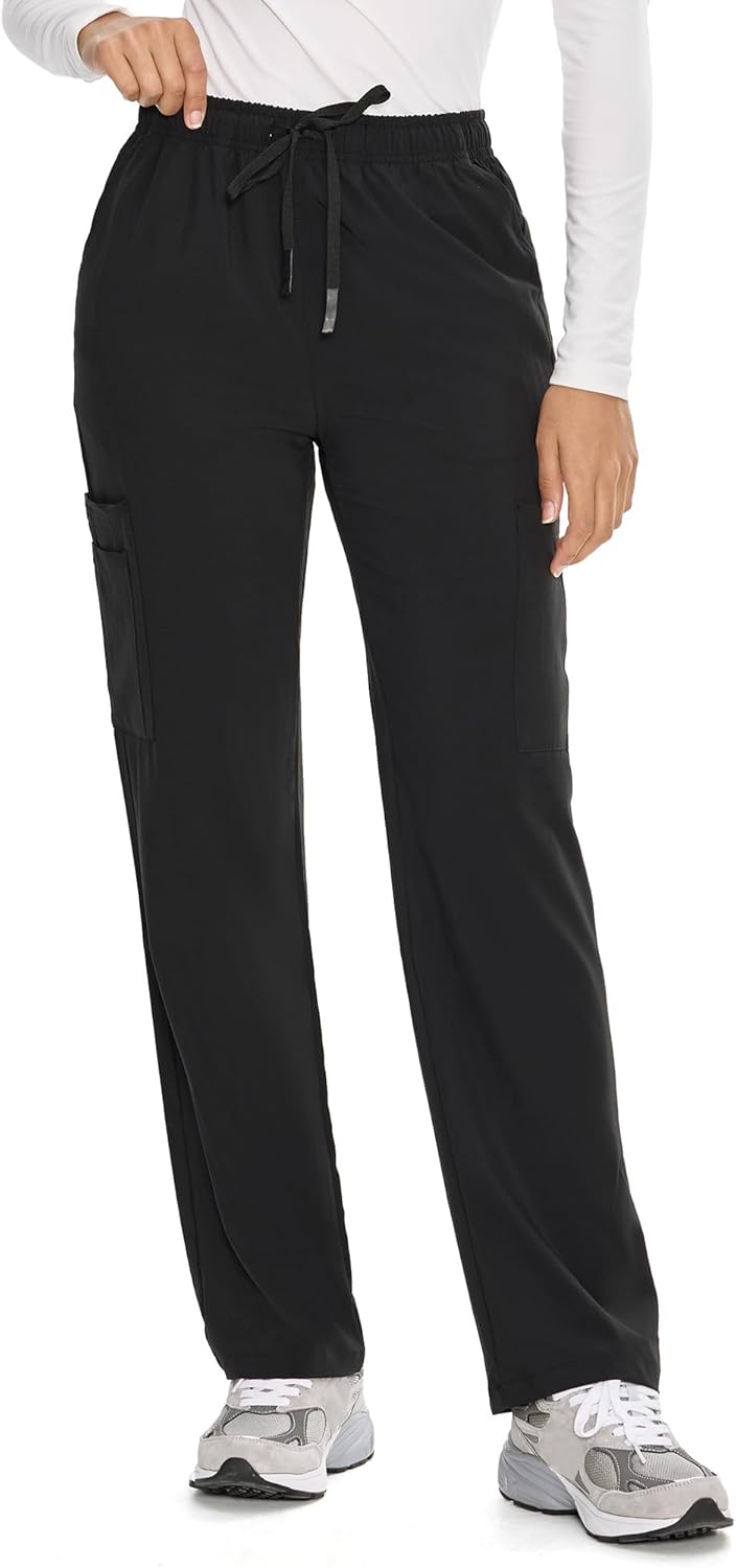 COZYFIT Straight Leg Scrub Pants for Women, Drawstring Soft Stretch, Anti-Wrinkle Women's Scrub Pants with 6 Pockets - Image 4