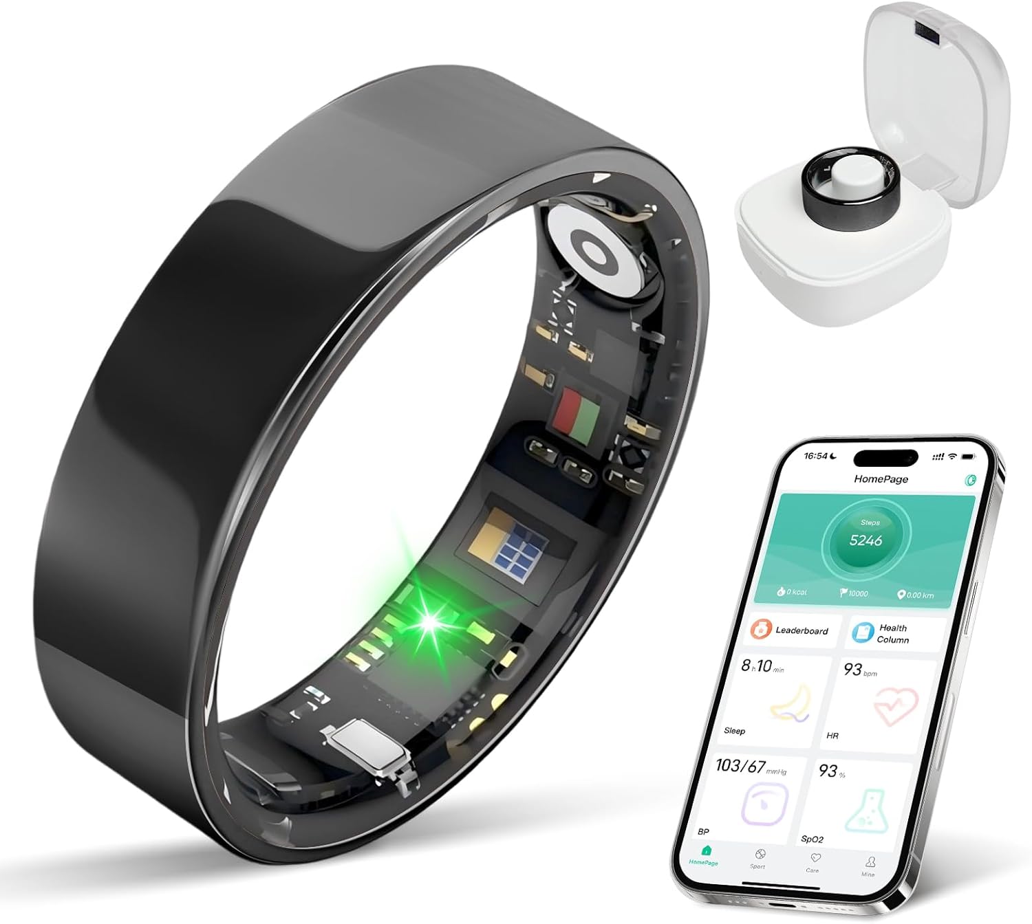 Smart Ring Health Tracker - IP68 Water Resistance, Sleep & Exercise Monitoring, iOS & Android Compatible, Long Lasting Battery Life, No Subscription Required, Unisex for Women & Men (Black, 10)