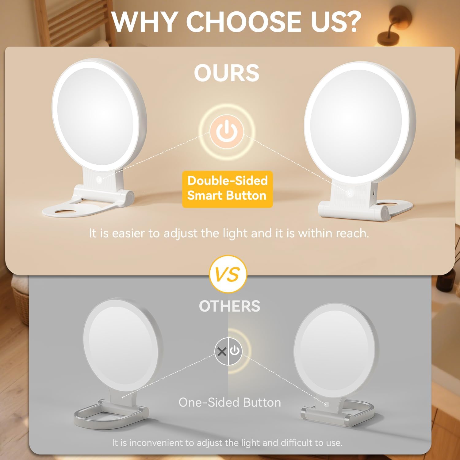 Auxmir 1X/30X Magnifying Mirror with Light, Double Sided Makeup Mirror with Adjustable 3 Color Light, 2000mAh Rechargeable Lighted Magnifying Mirrors with Tweezer, Foldable Travel Mirror with Rotation - Image 3