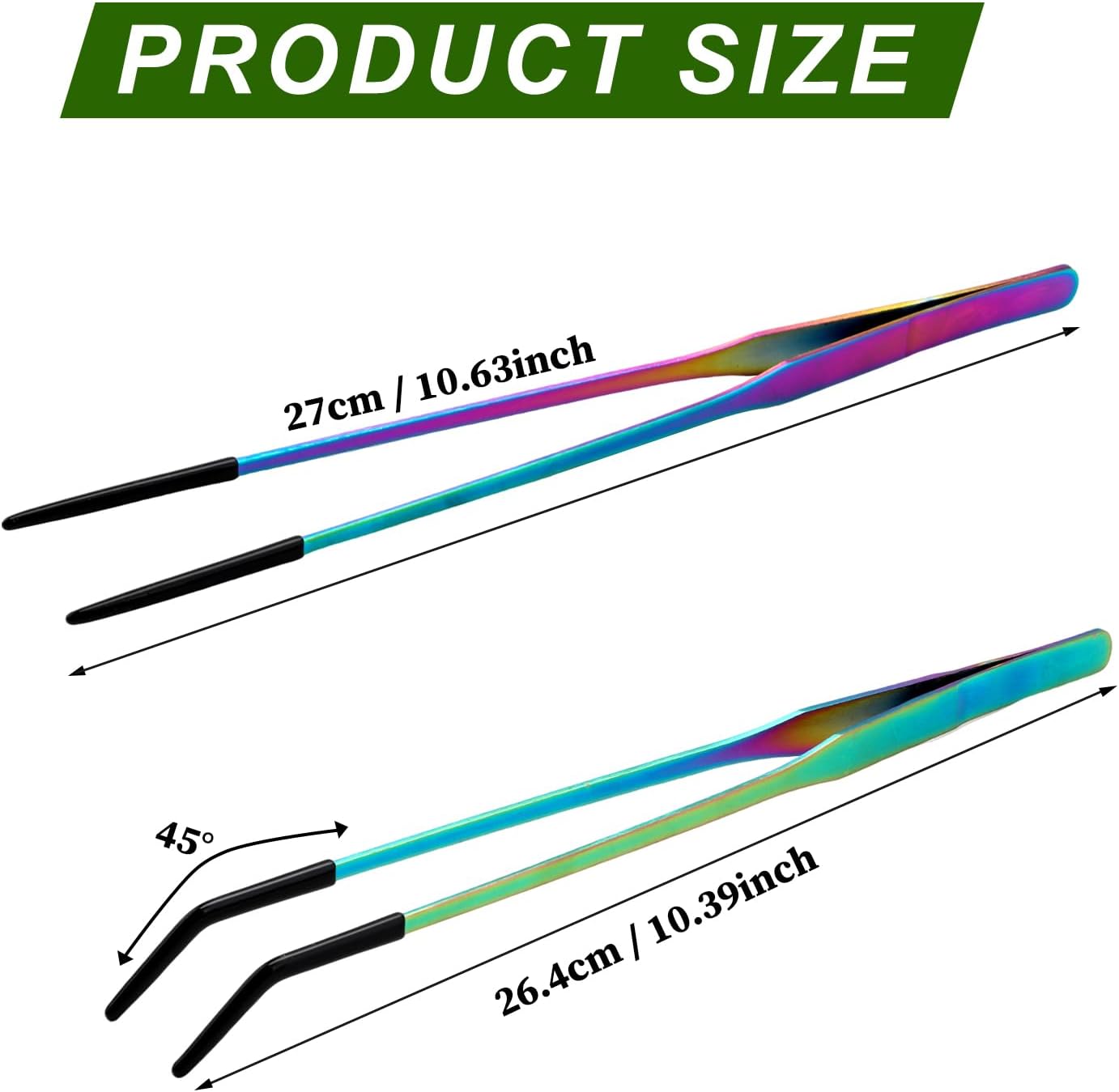 OLIISS Stainless Steel Reptile Feeding Tongs with Rubber Tip - 10.6" Straight & Curved Tweezers for Aquariums & Crafts - Feeder Tools for Bearded Dragons & Lizards - Terrarium Tank Supplies - 2 Pack - Image 2