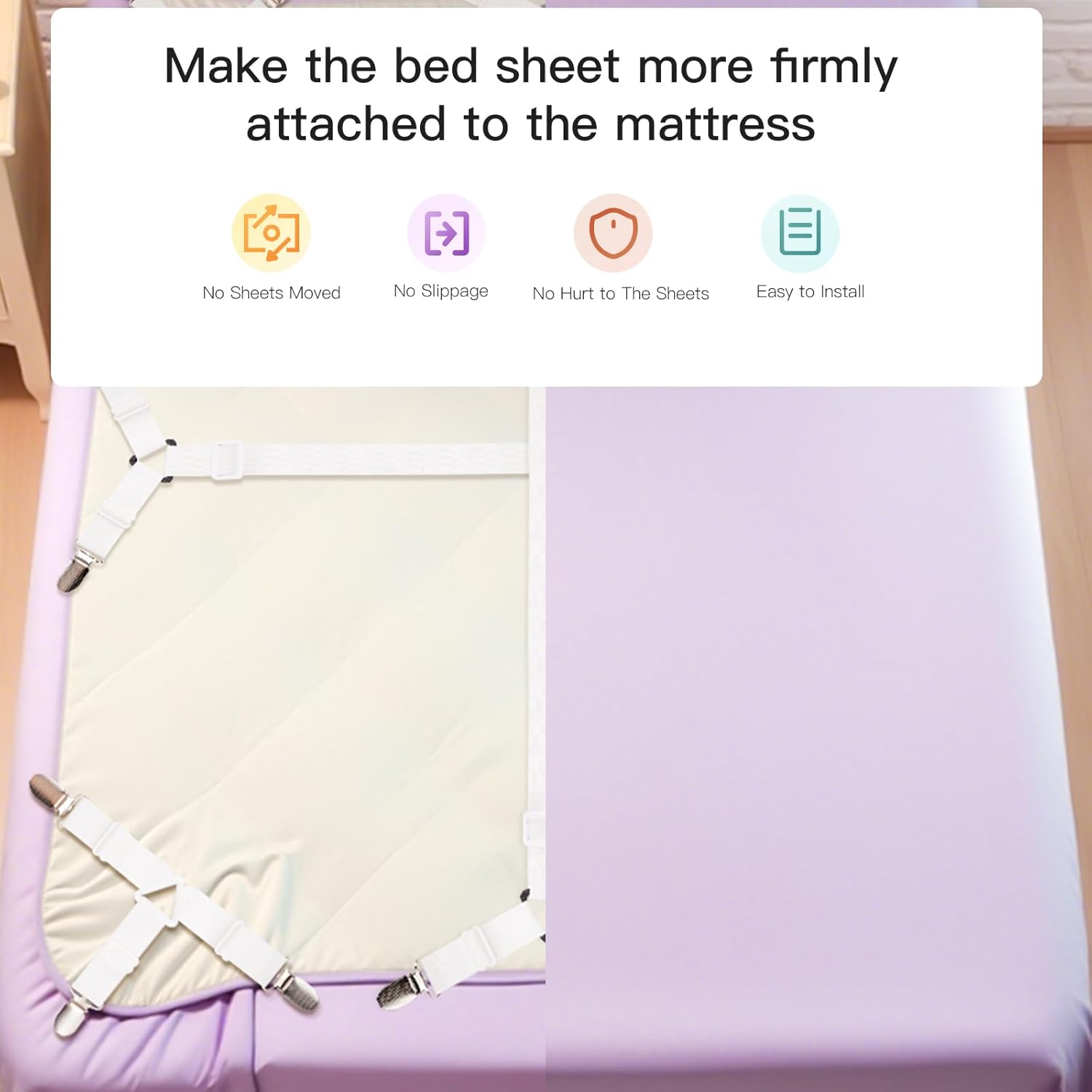 EasYoung 12PCS Bed Sheet Straps, Secure & Adjustable Fitted Sheet Holders for Full, Queen, King & More, Heavy Duty Nylon & Metal Clips - Image 2