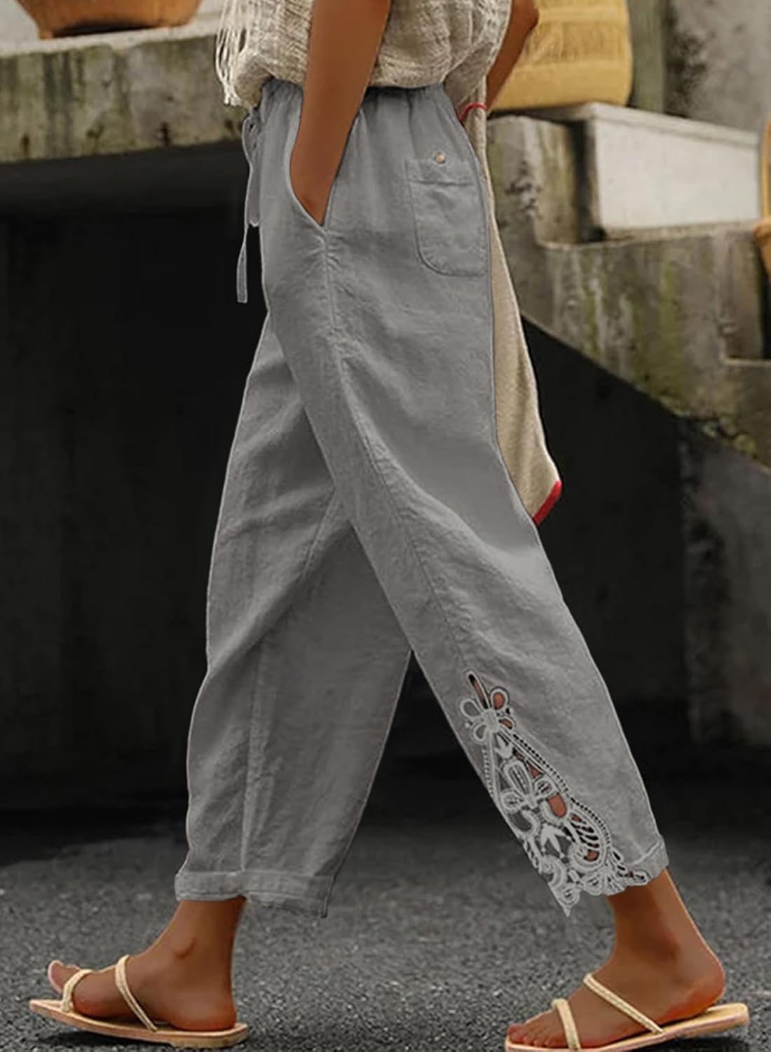 Acelitt Women Casual Lightweight Drawstring Elastic Waist Pants with Pockets, S-XXL - Image 2