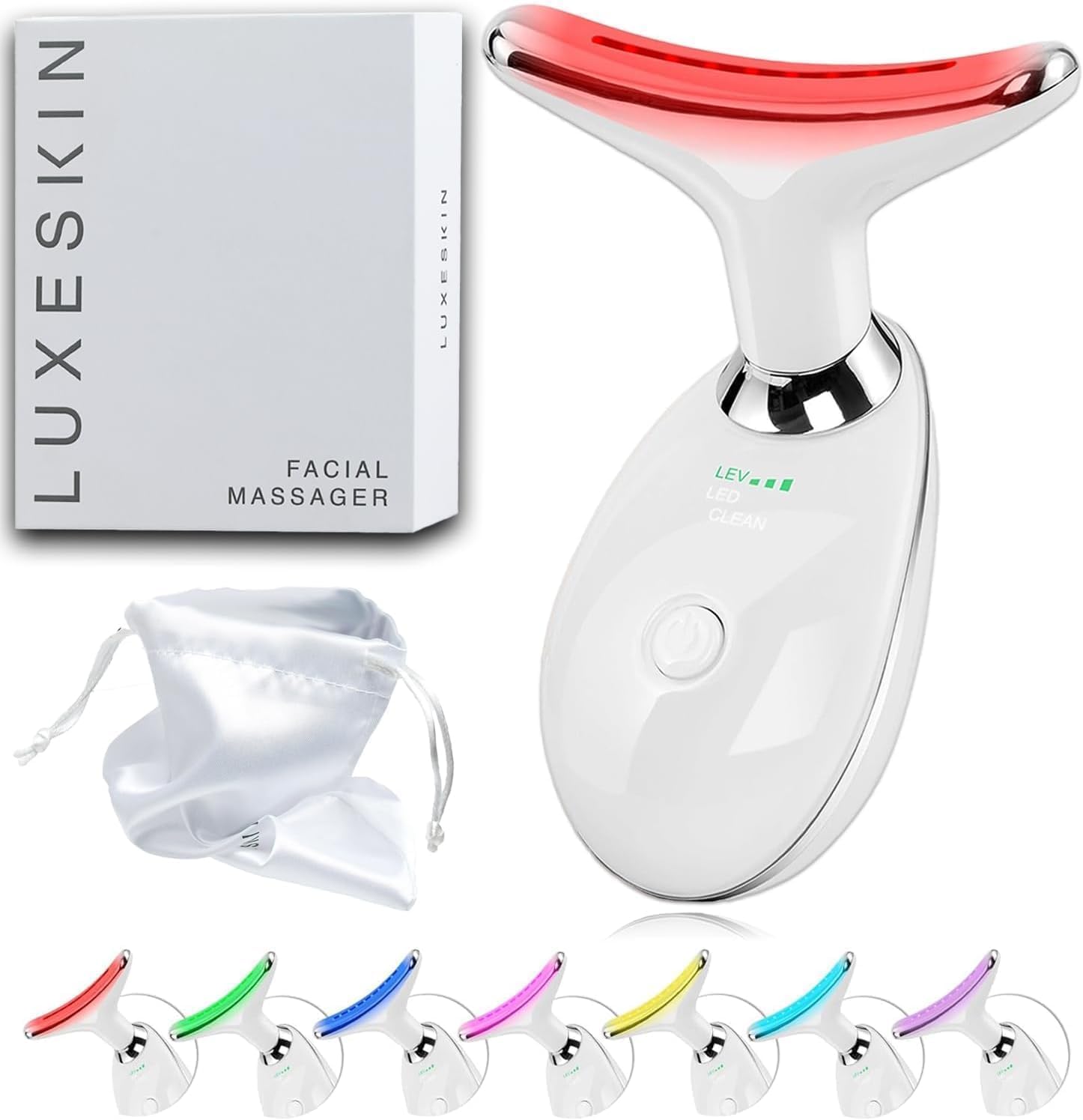 LuxeSkin 7 Color LED Red Light Therapy Facial Massager for Face and Neck, Electric Facial Tool for Skin Care with Vibration, Warm Mode & Travel Bag - Image 8