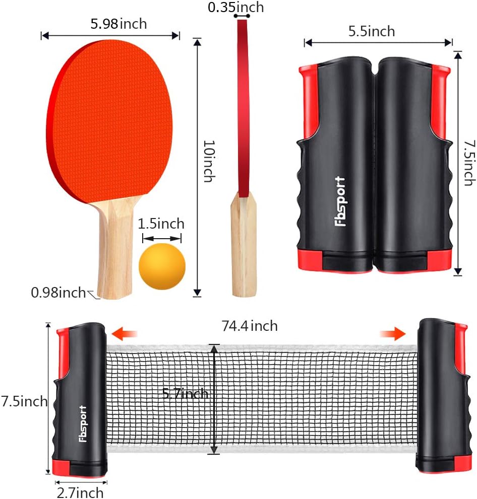 FBSPORT Ping Pong Paddle Set, Portable Table Tennis Set with Retractable Net,Rackets,Balls and Carry Bag for Indoor/Outdoor Games - Image 3