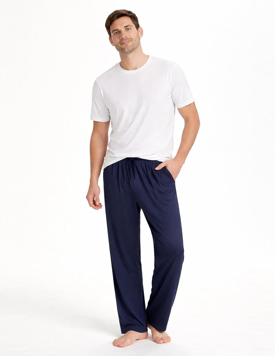 Men's Pajama Pants with Short Length 27" Inseam, Soft Lightweight Lounge Sleep Pants with Pockets and Fly - Image 2