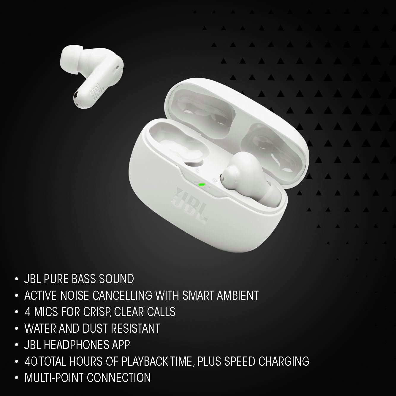 JBL Vibe Beam 2 - True Wireless Noise Cancelling Earbuds with JBL Pure Bass Sound & Smart Ambient technology, 4mics for crisp, clear calls, up to 40Hrs of Playback, IP54 Dust & Water resistant (Black) - Image 3
