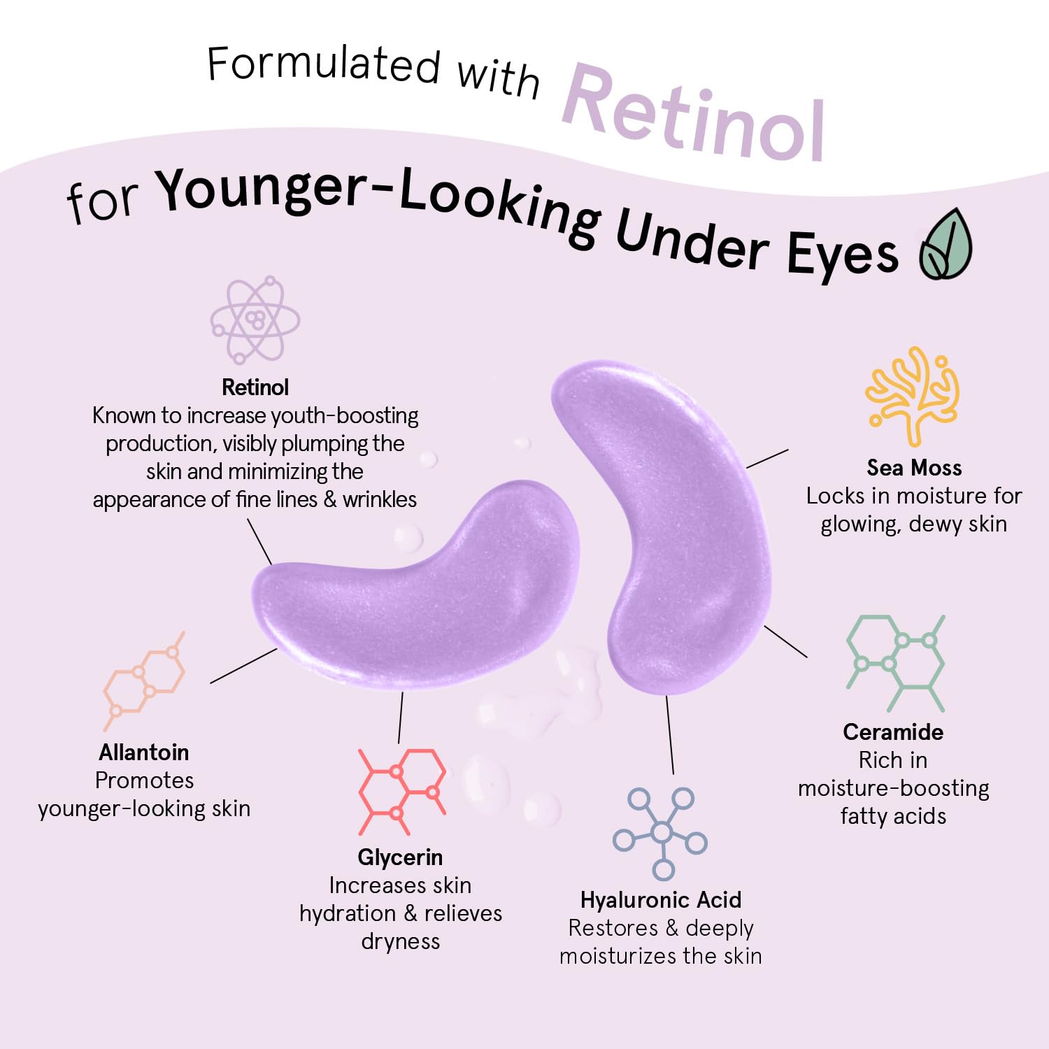 grace & stella Retinol Under Eye Patches for Puffy Eyes & Dark Circles - Restoring Gel Under Eye Masks with Hyaluronic Acid - Birthday Gifts for Women, Bachelorette Party Favors (Purple, 24 Pairs) - Image 8