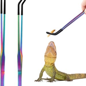 OLIISS Stainless Steel Reptile Feeding Tongs with Rubber Tip – 10.6″ Straight & Curved Tweezers for Aquariums & Crafts – Feeder Tools for Bearded Dragons & Lizards – Terrarium Tank Supplies – 2 Pack