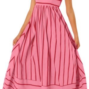 chouyatou Women’s Striped Back Smocked Maxi Dress Sexy Spaghetti Strap Cut Out Flowy Swing Long Dress