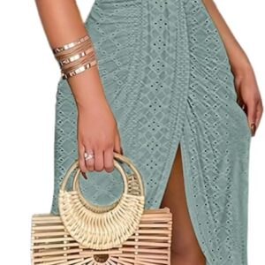 CHICME Womens Summer Halter Dress Hollow Out A Line Vacation Dresses with Eyelet Embroidery & Side Slit