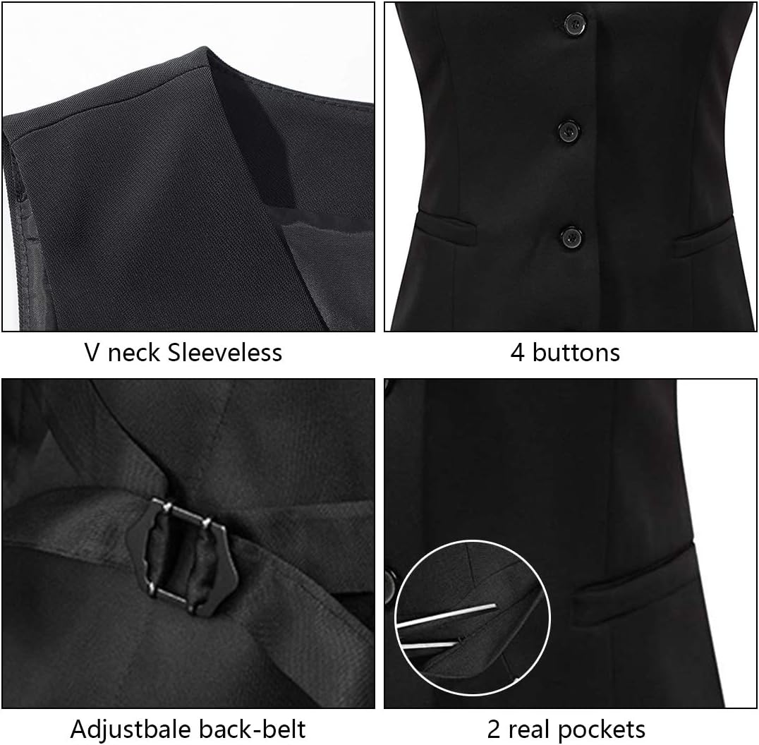 V VOCNI Women's Fully Lined 4 Button V-Neck Economy Dressy Suit Vest Waistcoat - Image 2