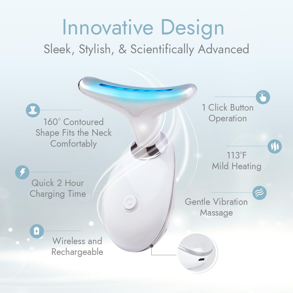 LuxeSkin 7 Color LED Red Light Therapy Facial Massager for Face and Neck, Electric Facial Tool for Skin Care with Vibration, Warm Mode & Travel Bag - Image 7