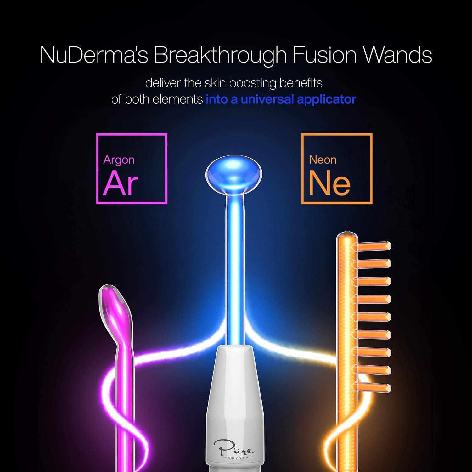 Pure Daily Care NuDerma Clinical Portable Skin Therapy Wand, Machine with 6 Fusion Neon + Argon Wands – Anti Aging - Clarifying - Skin Tightening & Radiance - Wrinkle Reducing - Image 2