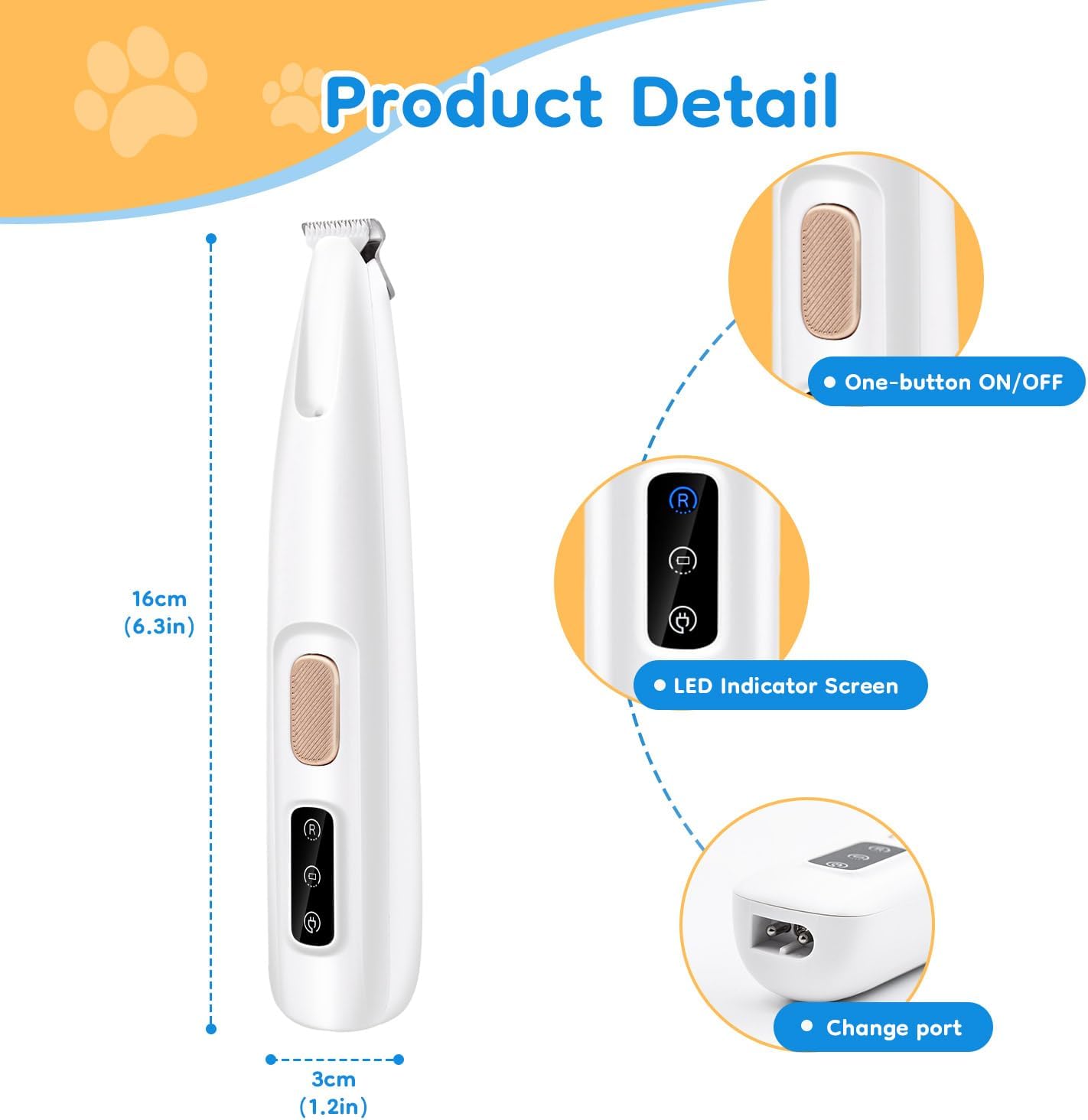 Mcbazel Pet Micro Precision Trimmer, Multifunctional Pet Hair Trimmer Waterproof Rechargeable Shaver with LED Light for Paws Eyes Ears Face Buttocks for Small Dogs and Cats,50dB Quiet Shave. - Image 8