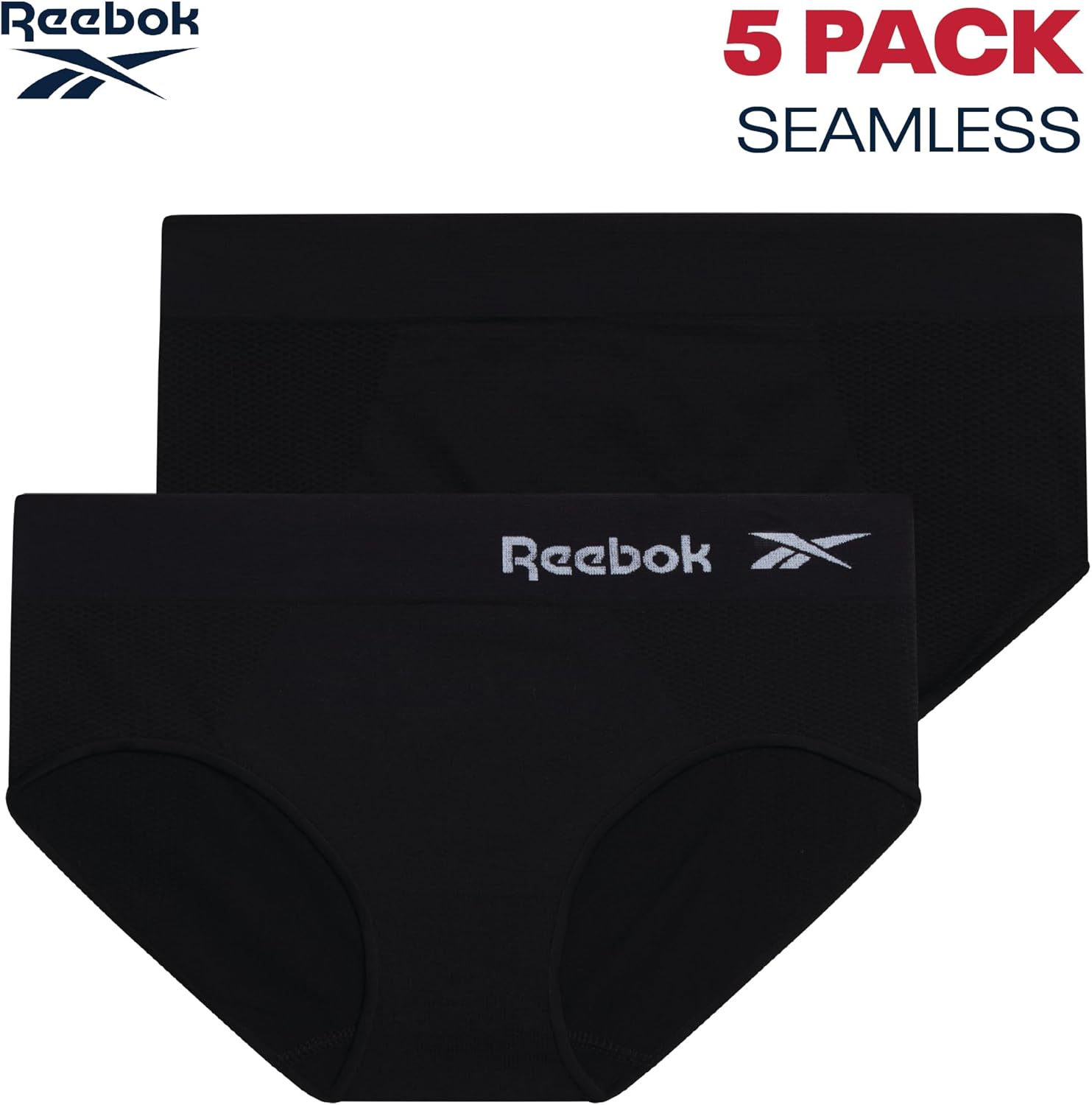 Reebok Hipster Panties for Women - 5 Pack Stretch Performance Seamless Underwear with Relaxed Tag-Free Waistband (S-XL) - Image 3
