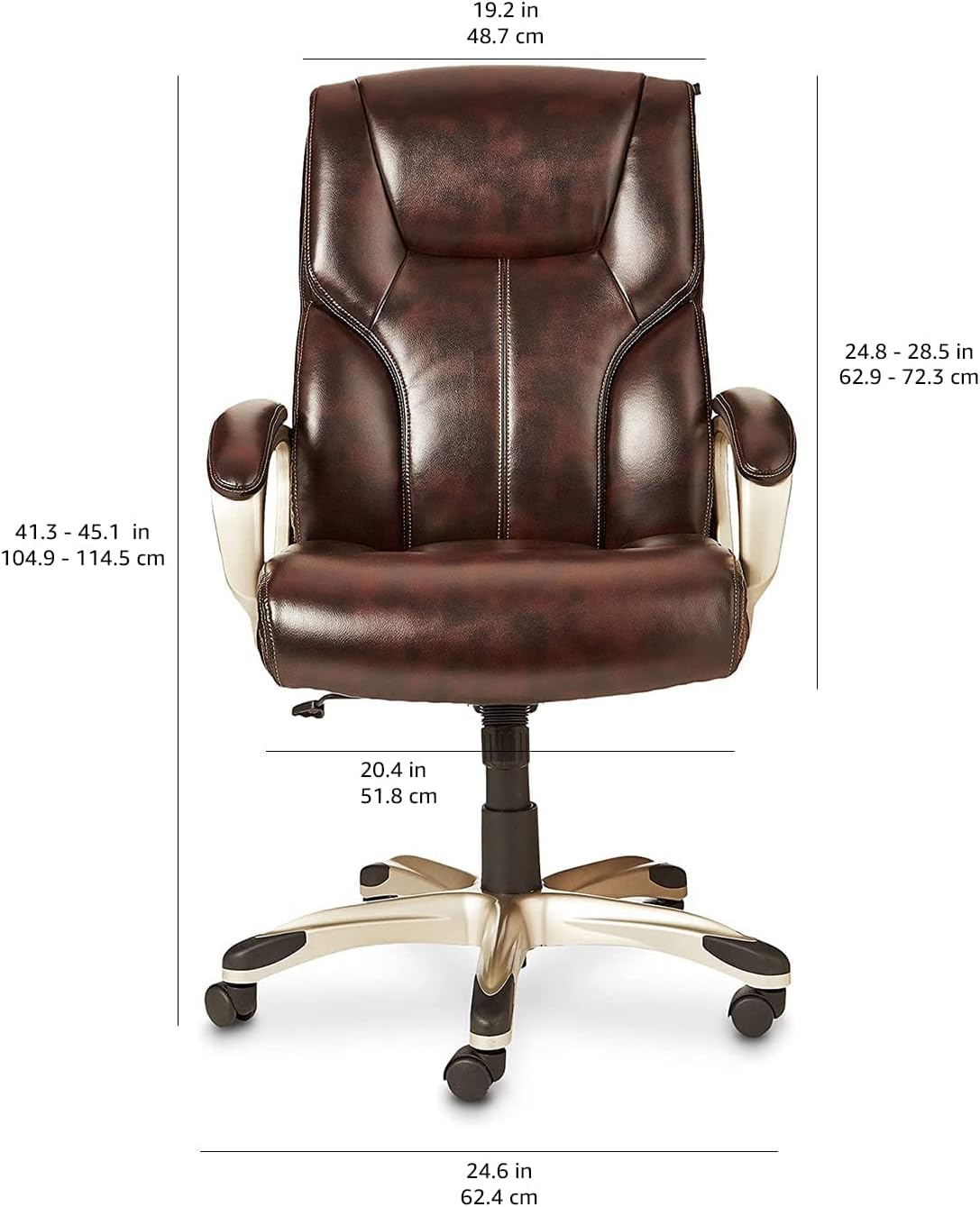 Amazon Basics Executive High Back Office Chair, Adjustable Height, Tilt, Swivel, Padded Armrests, Brown/Gold - Image 2