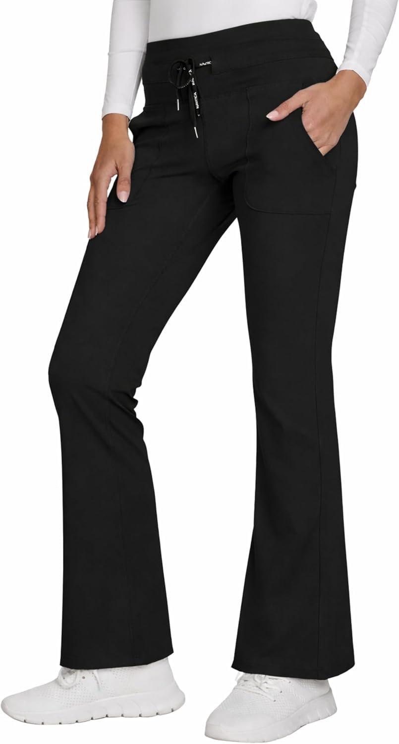 Nautica Flare Open Bottom Yoga Scrub Pants for Women – Soft Stretch Wide Leg Scrub Bottoms for Women