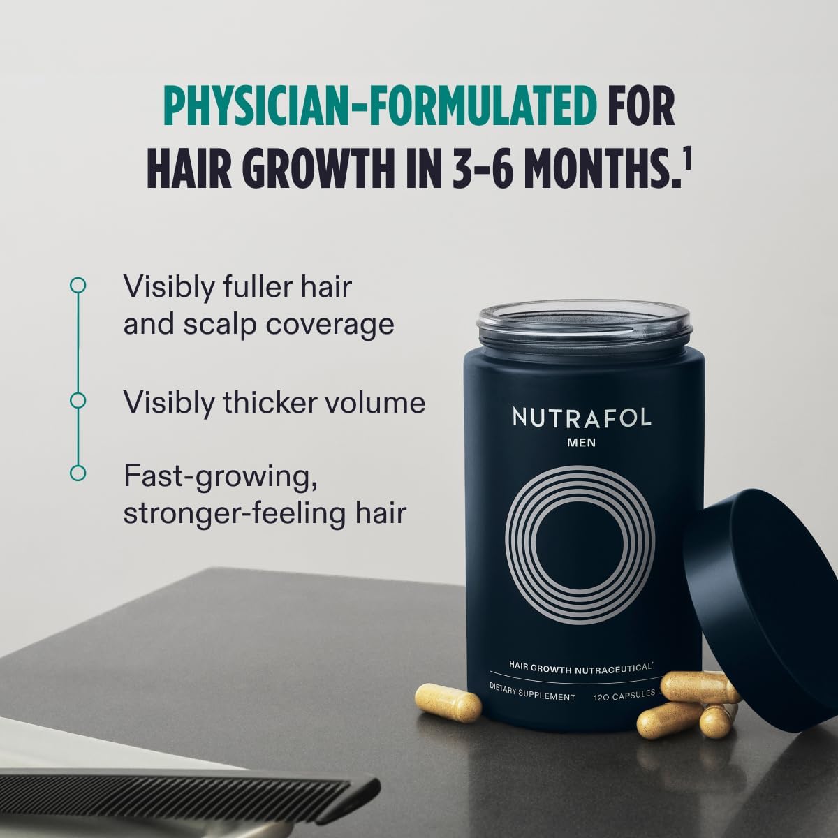 Nutrafol Men's Hair Growth Supplement and Hair Serum, Clinically Tested for Visible Thickness and Strength - 1 Month Supply, 1.7 Fl Oz Bottle - Image 2