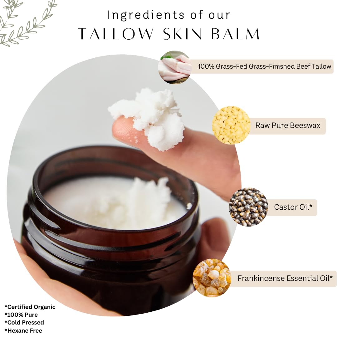 Untamed Organics Handmade Tallow, Castor Oil, and Frankincense Oil Skin Balm - 100% Grass-Fed Tallow for Skin Care - Face & Body Moisturizer for Sensitive Skin, Eczema All-Purpose Balm - 2 FL. oz. - Image 2