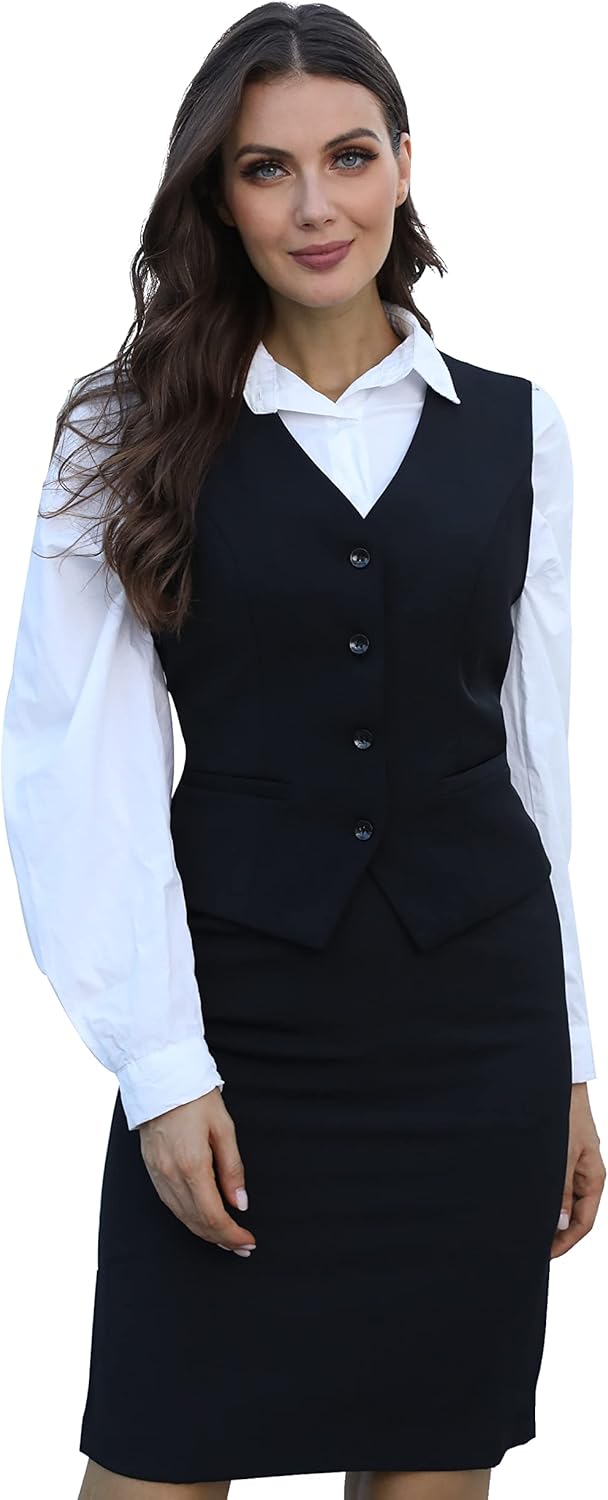 V VOCNI Women's Fully Lined 4 Button V-Neck Economy Dressy Suit Vest Waistcoat - Image 3
