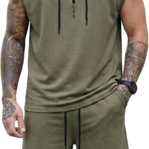 Lexiart Mens Short Sets Hoodie Sleeveless Workout Hooded Sports 2 Pieces Sweatsuit