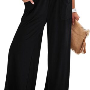 GRAPENT Wide Leg Pants for Women High Wasited Baggy Palazzo Pants Casual Pull On Bell Bottom Smocked Elastic Waist Pants