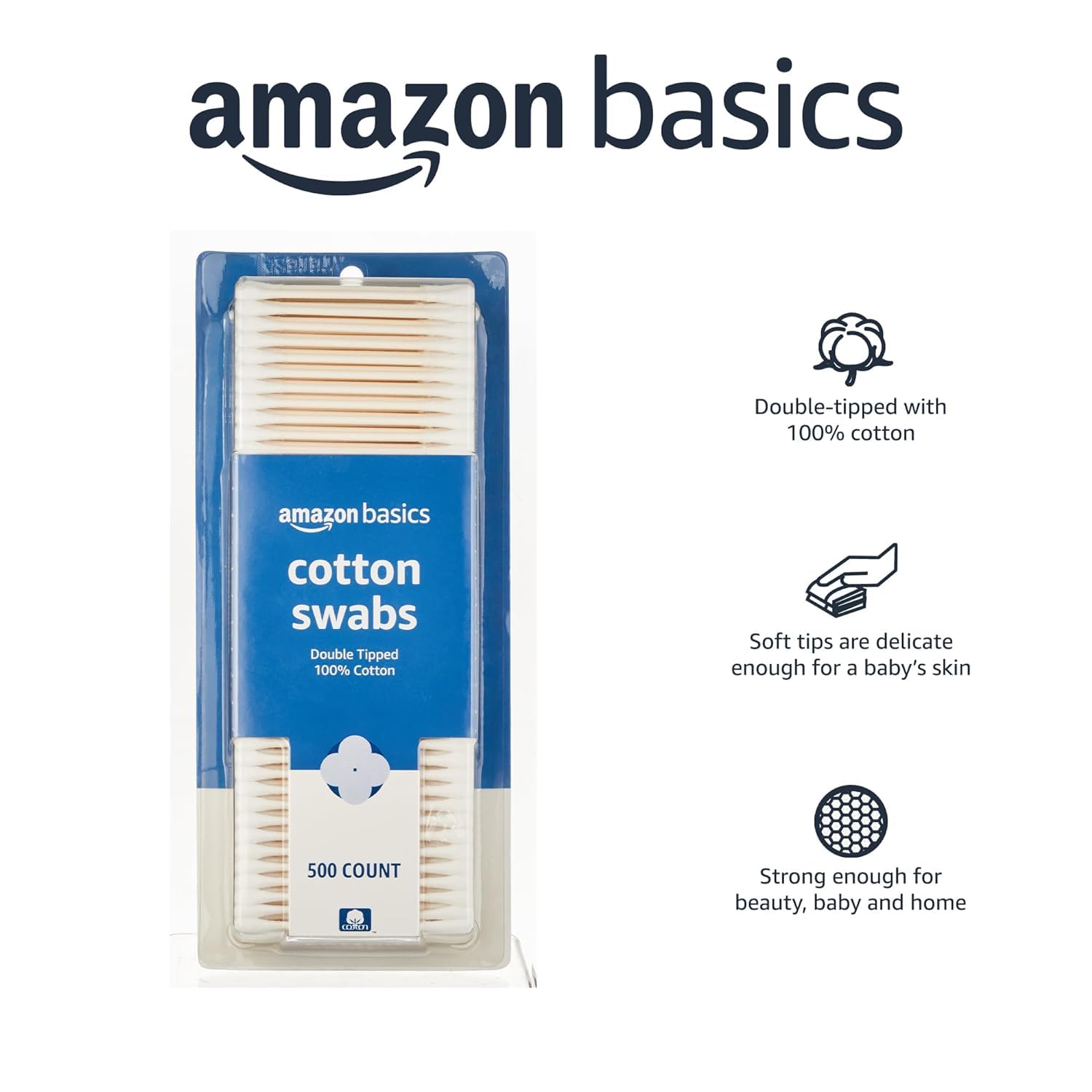 Amazon Basics Double-Tipped Cotton Swabs for Personal Hygiene and Baby Care, Cotton, Versatile, Baby Safe, 500 Count - Image 3