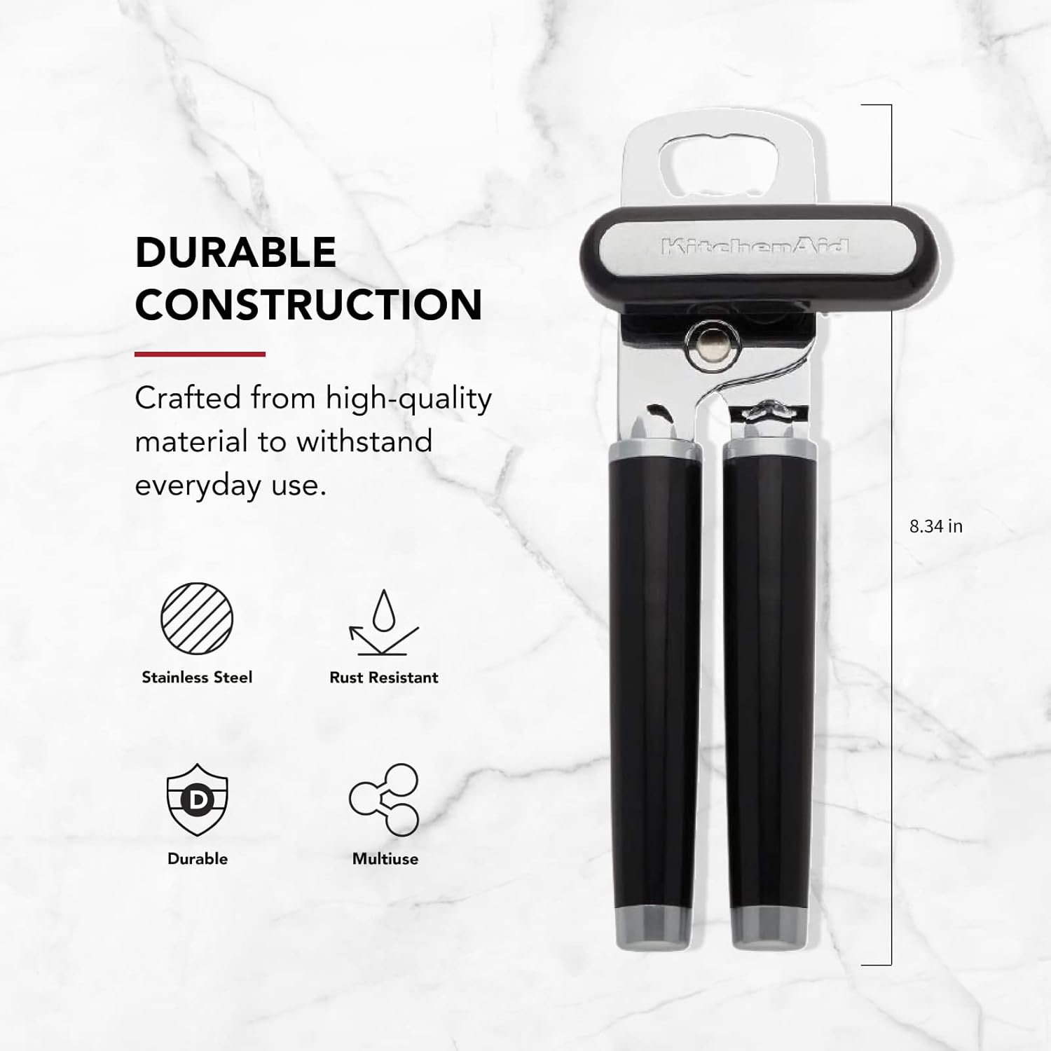 KitchenAid Classic Multifunction Can Opener and Bottle Opener Easy to Use, Razor Sharp Stainless Steel Cutting Wheel, Soft Ergonomic Handles, Black - Image 4
