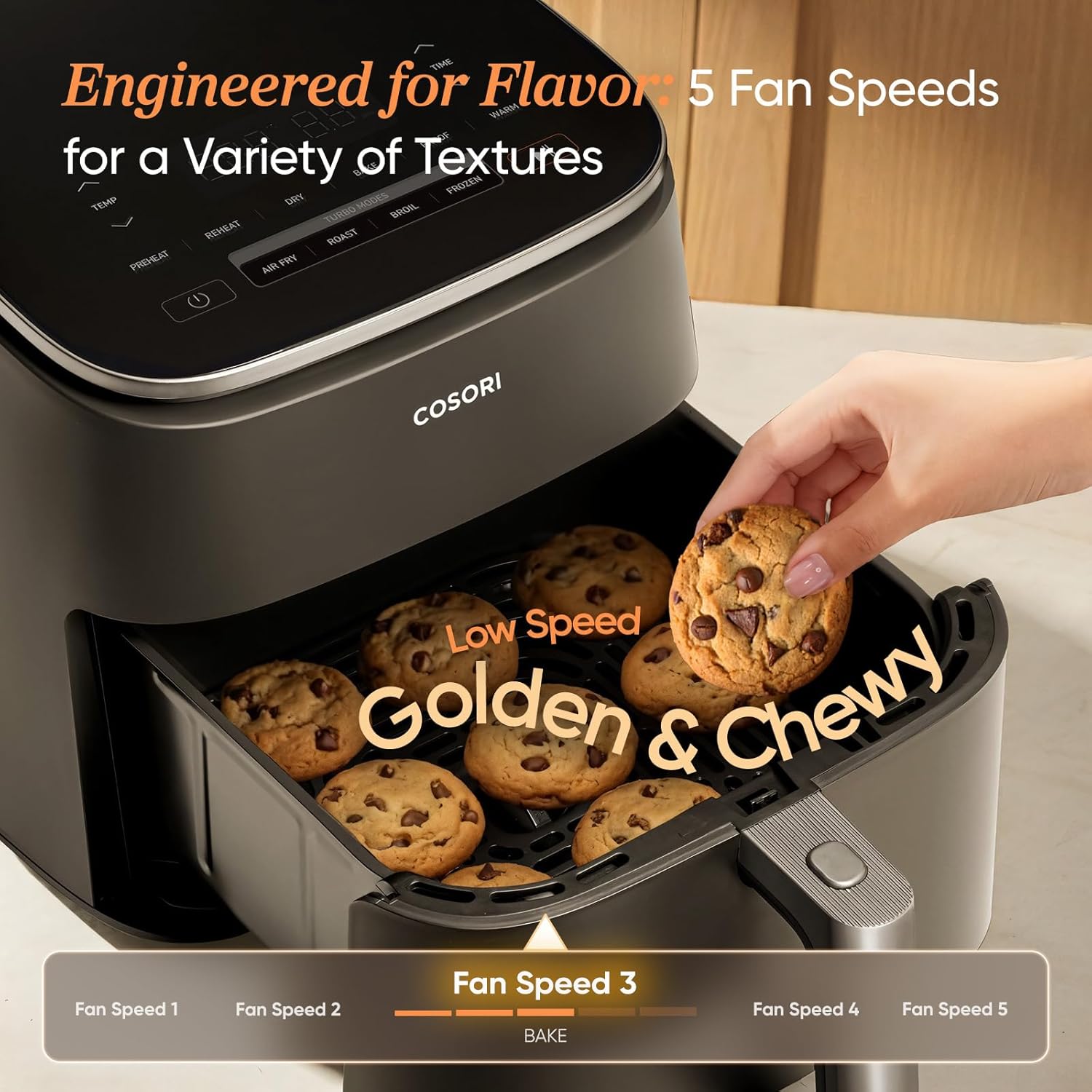 Cosori 9-in-1 TurboBlaze Air Fryer 6 Qt, PFAS-Free Ceramic Coating, 90°–450°F, Precise Heating for Even Results, Air Fry, Roast, Bake, Broil, Dry, Frozen, Proof, Reheat, Keep Warm, 120V, Dark Gray - Image 5
