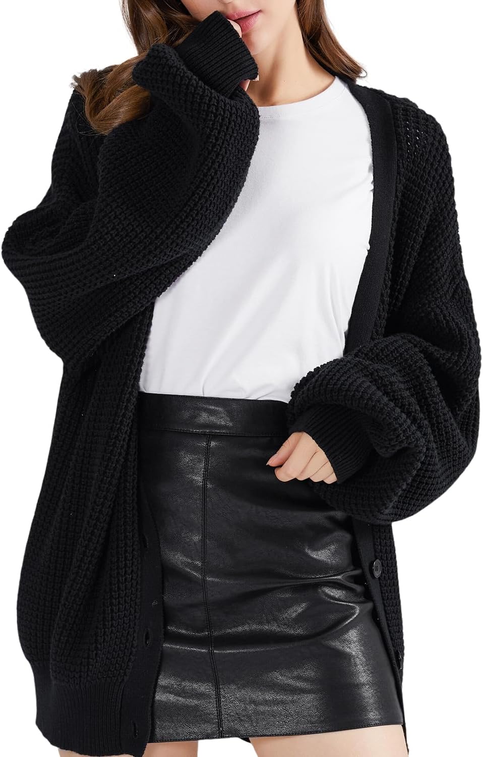 QUALFORT Cardigan Sweaters for Women 100% Cotton Button-Down Oversized Knit Outerwear Fall Tops for Women 2026 - Image 7