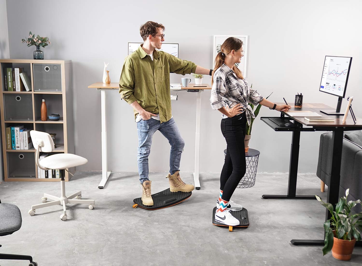 FEZIBO Standing Desk Mat with Anti Fatigue Bar, Wooden Wobble Balance Board with Ergonomic Design Comfort Floor Mat - Image 3