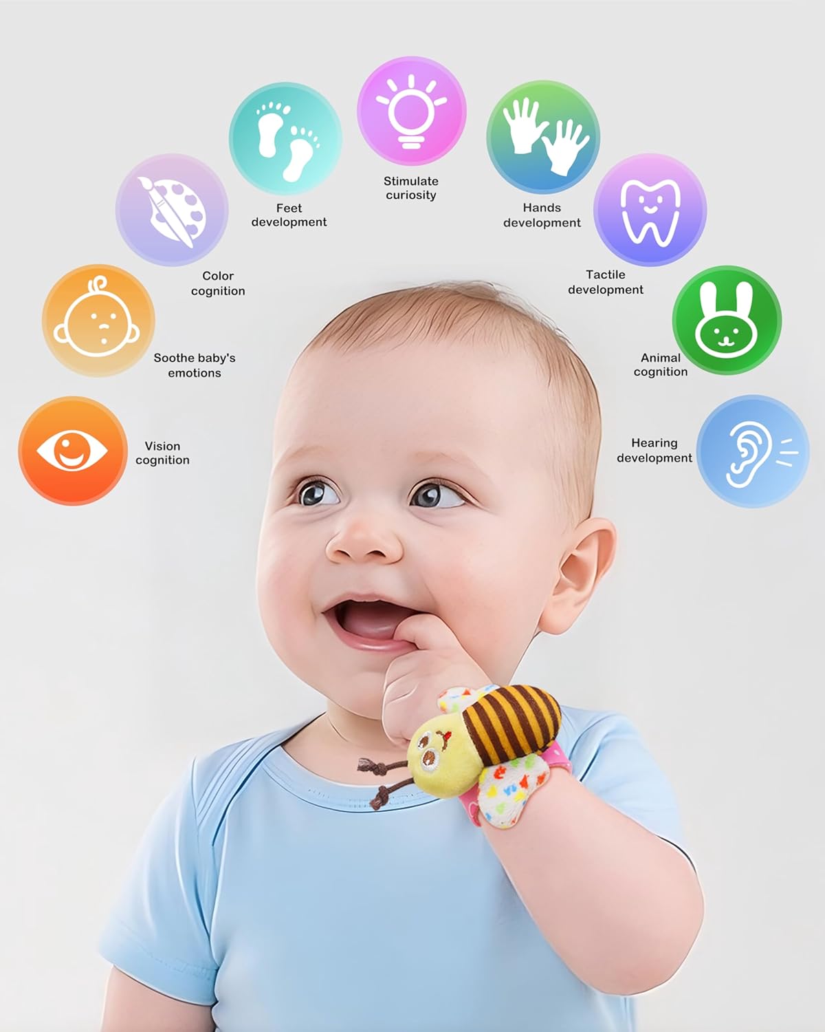 Bloobloomax Wrist Rattle Socks and Foot Finder Set, Infant Girl Boy Toys for Babies 0-36 Months, Newborn Hand & Foot Toys for 0 to 3 Years, Baby Shower Gifts Set Mother's Day Gift - Image 7