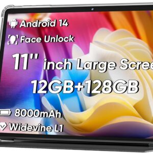 COLORROOM 2026 Android 16 Tablet 11inch, Face Unlock, 18W Fast Charging, 32GB+128GB+1TB Expand, Octa-core CPU, 8000mAh Large Battery, WiFi6, Touchscreen Display, Widevine L1 Tableta, Black